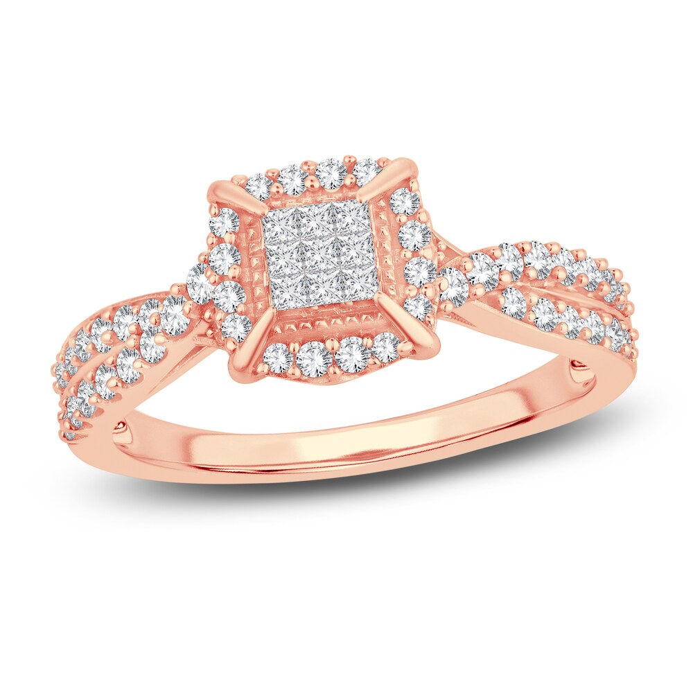 Diamond Ring 1/2 ct tw Round/Princess 14K Rose Gold BkGXbDDN