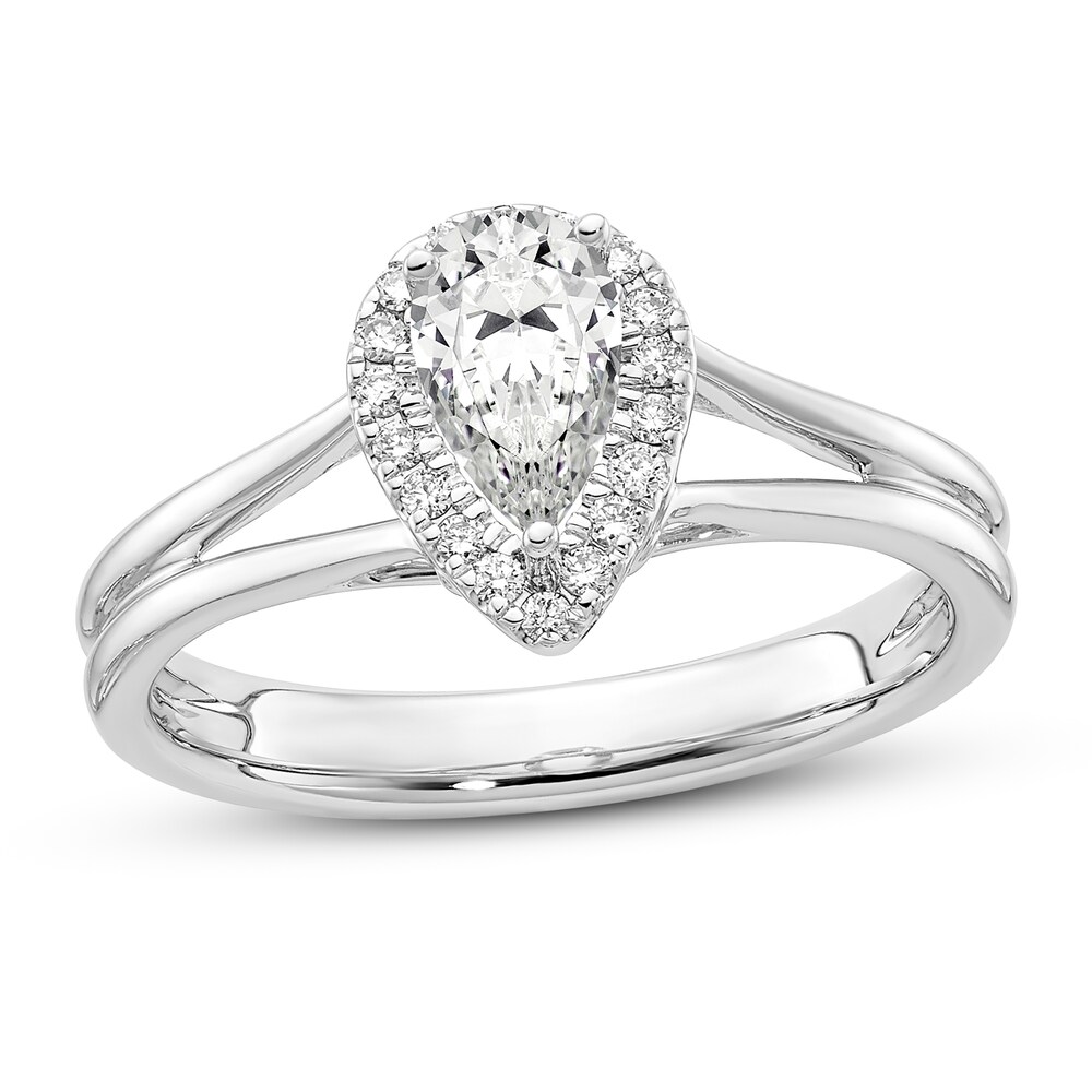 Diamond Halo Engagement Ring 1/2 ct tw Pear-shaped/Round 14K White Gold BrMSl9Kw