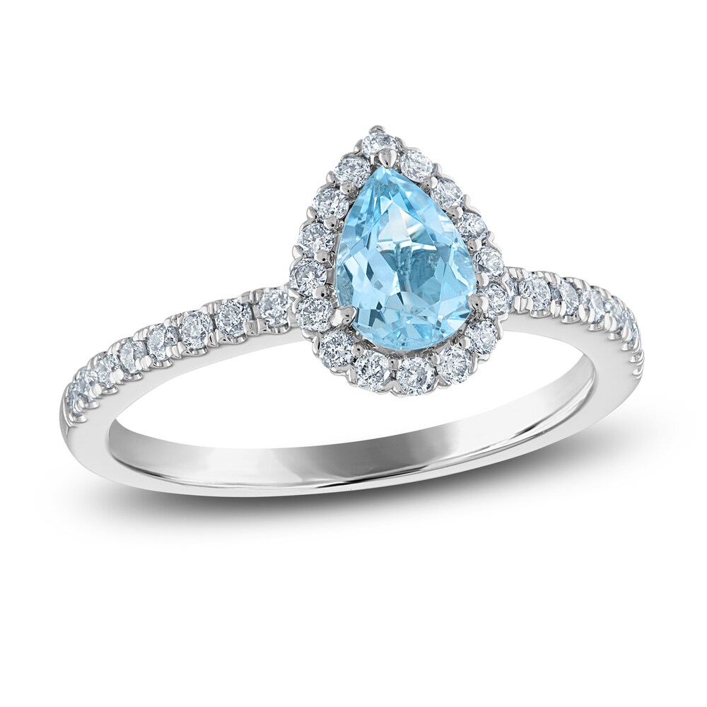 Natural Aquamarine Engagement Ring 1/3 ct tw Diamonds 14K White Gold BsAzey25