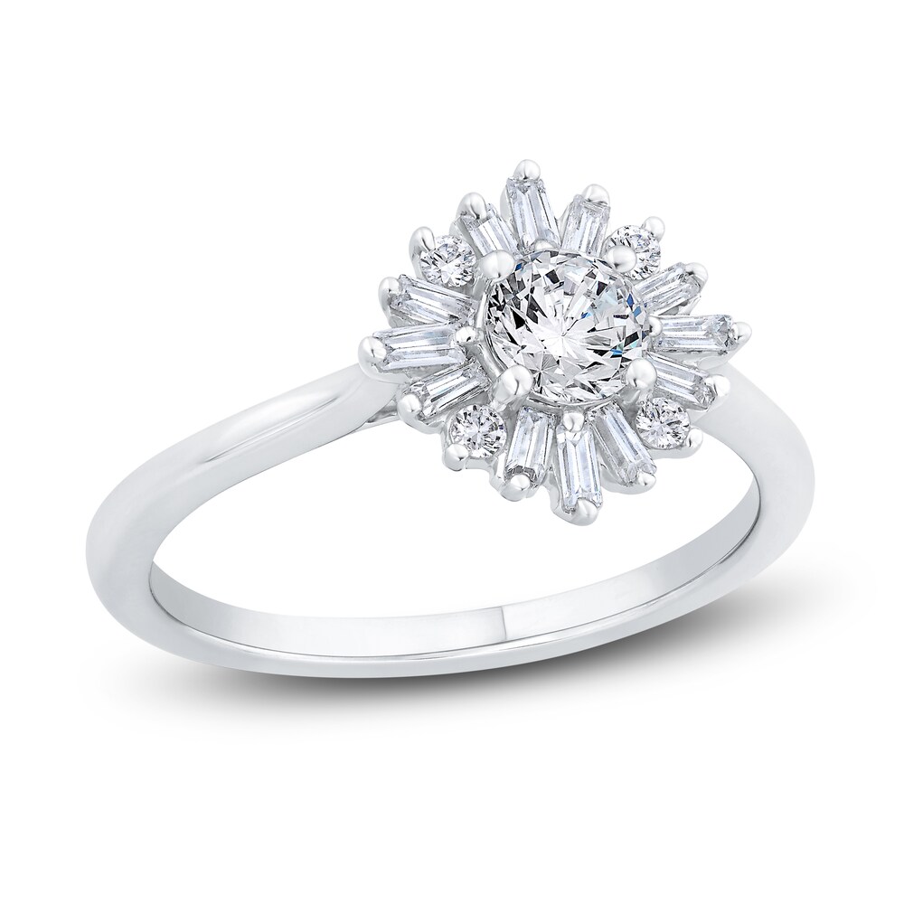 Diamond Engagement Ring 3/4 ct tw Round/Baguette 14K White Gold Bvryure7