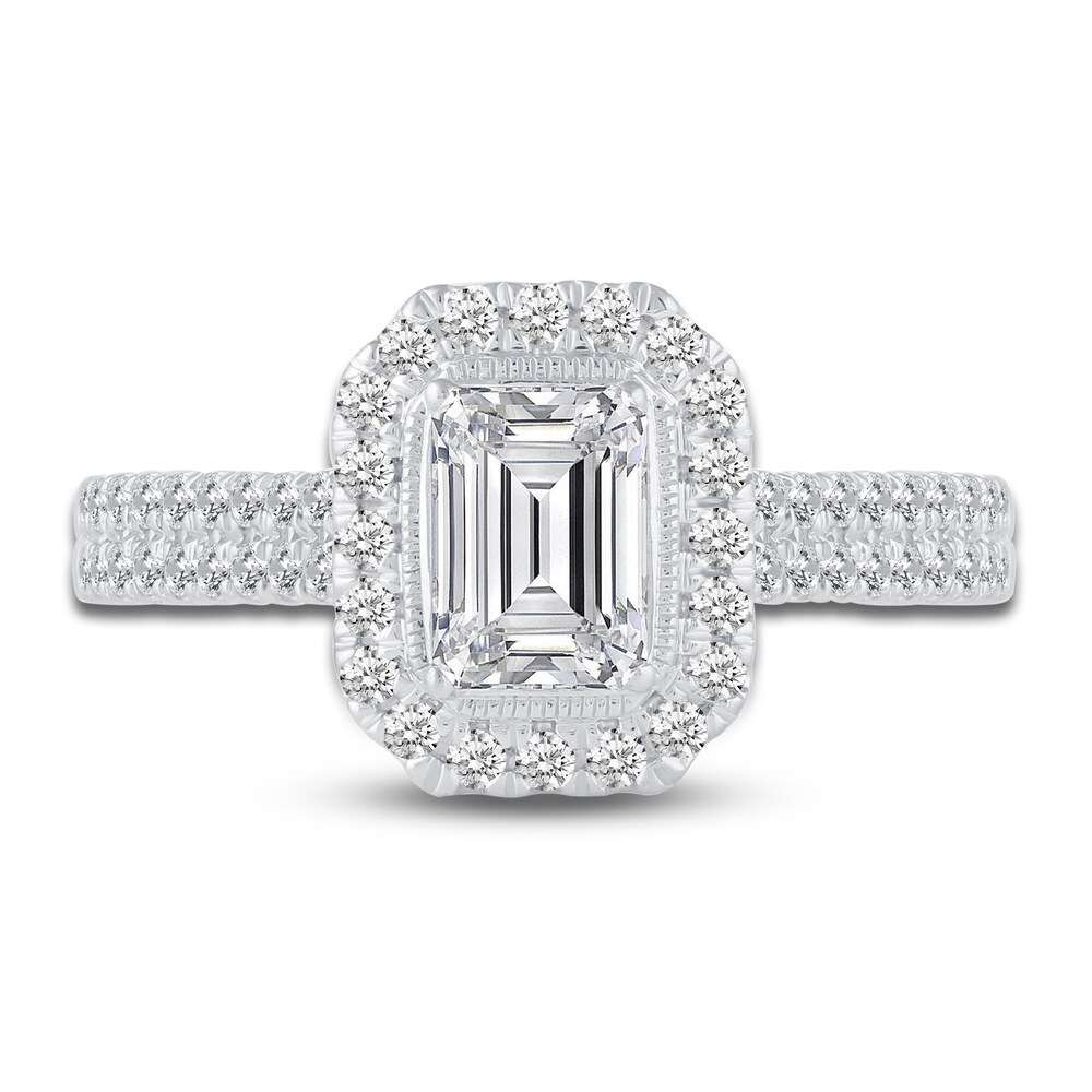 Diamond Halo Engagement Ring 1-1/8 ct tw Emerald/Round 14K White Gold C8EpEMp8