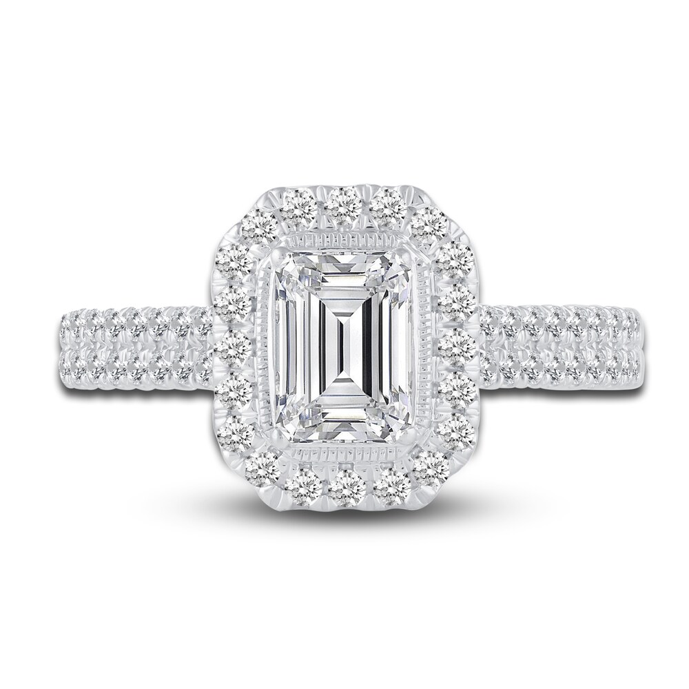 Diamond Halo Engagement Ring 1-1/8 ct tw Emerald/Round 14K White Gold C8EpEMp8