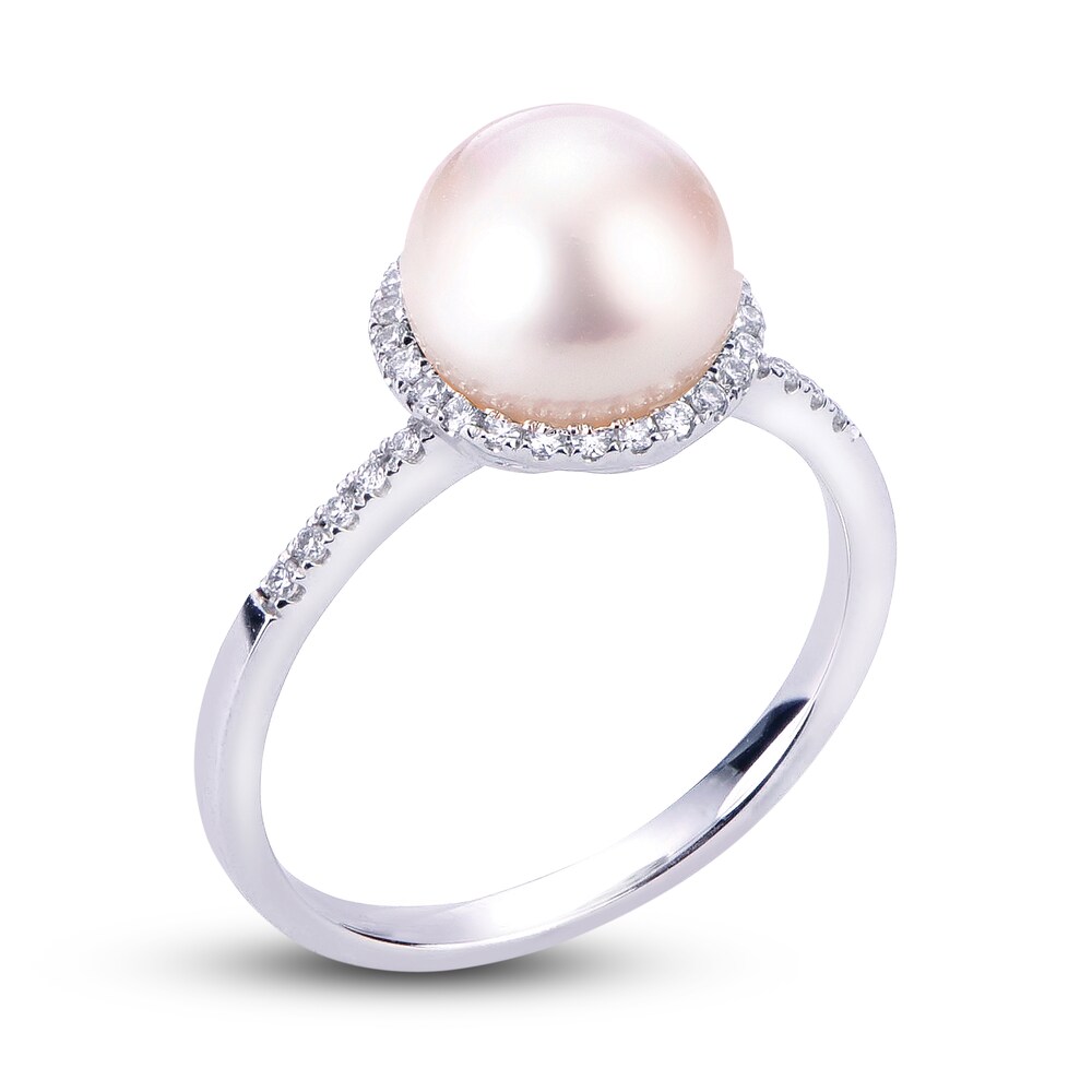 Cultured Akoya Pearl Engagement Ring 1/5 ct tw Diamonds 14K White Gold CAECDtpR