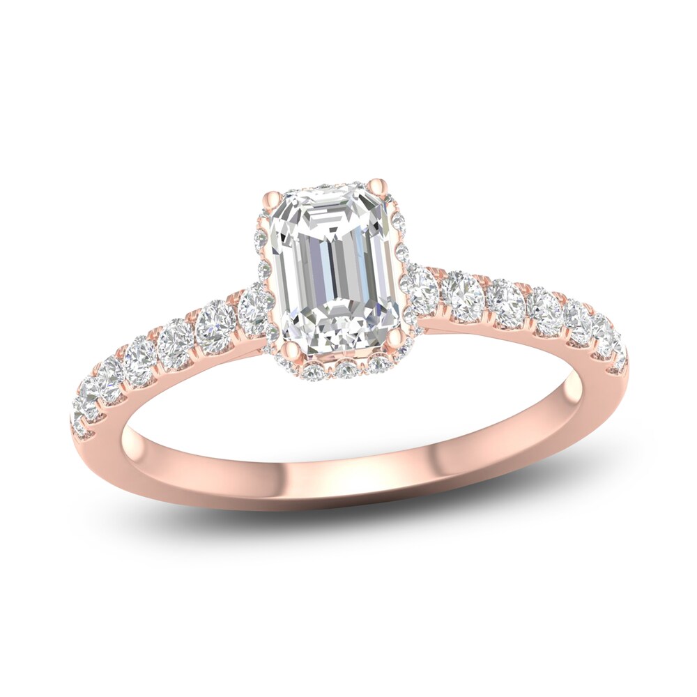 Diamond Engagement Ring 1-1/2 ct tw Emerald/Round 14K Rose Gold CCjPWcWS
