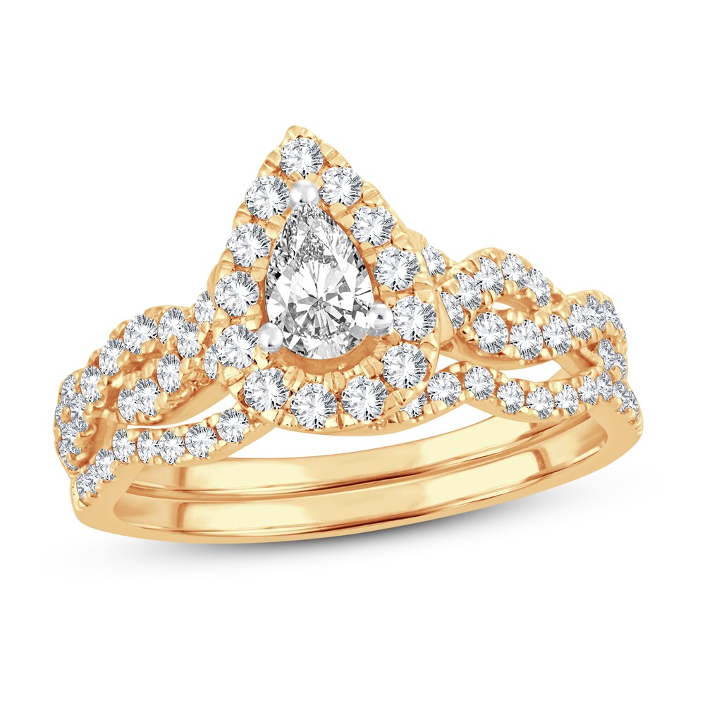 Diamond Bridal Set 1 ct tw Pear-shaped/Round-cut 14K Yellow Gold CGpAXRLj