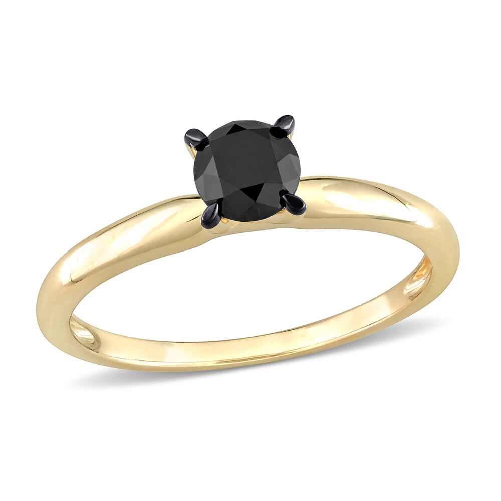 Black Diamond Solitaire Engagement Ring 3/4 ct tw Round-cut 14K Yellow Gold CTa1KxbD