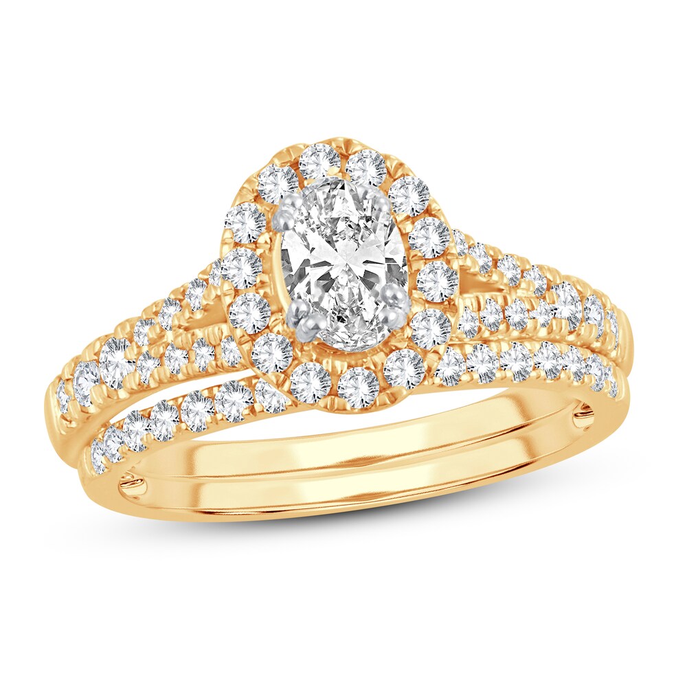 Diamond Bridal Set 1-1/8 ct tw Round/Oval 14K Yellow Gold CXY5rbrU