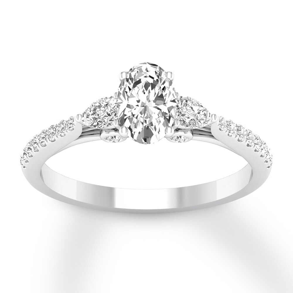 Diamond 3-Stone Ring 7/8 ct tw Oval/Pear-shaped/Round 14K White Gold CYTIMoP3