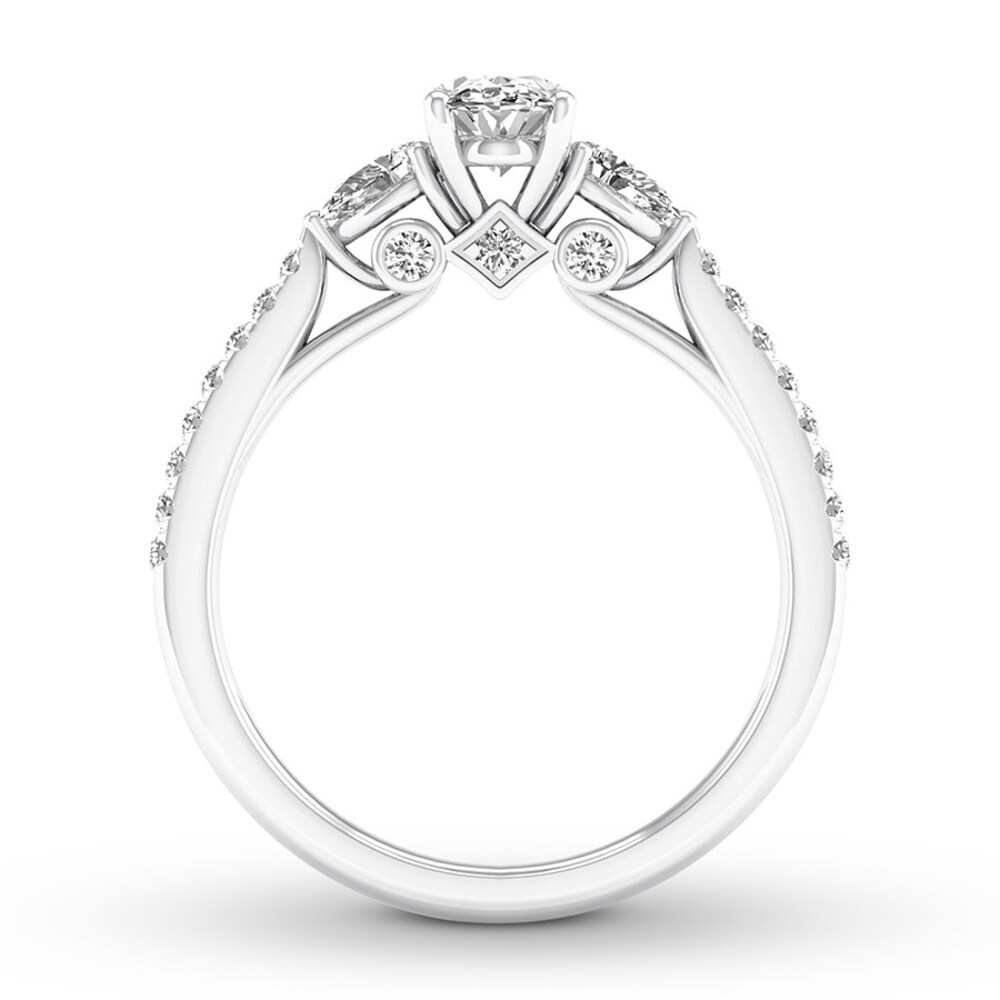 Diamond 3-Stone Ring 7/8 ct tw Oval/Pear-shaped/Round 14K White Gold CYTIMoP3