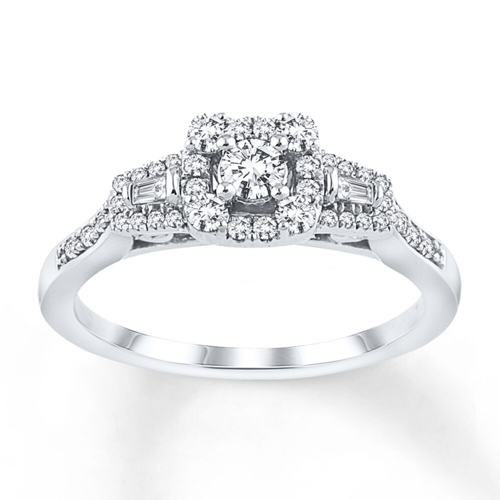 Diamond Promise Ring 3/8 ct tw Round/Baguette 10K White Gold CaeSp1af [CaeSp1af]