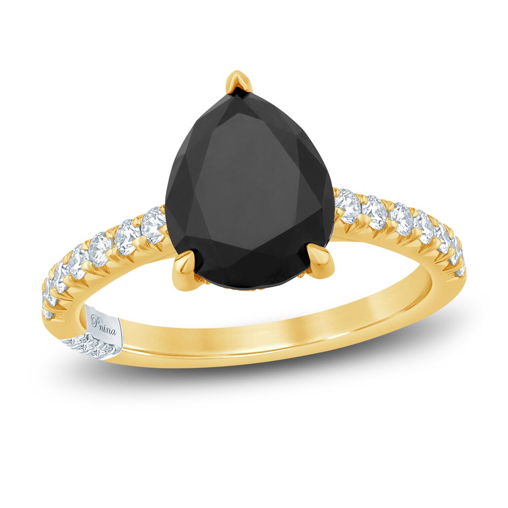 Pnina Tornai Black & White Diamond Engagement Ring 3-3/4 ct tw Pear/Round 14K Yellow Gold CrEqSfCv