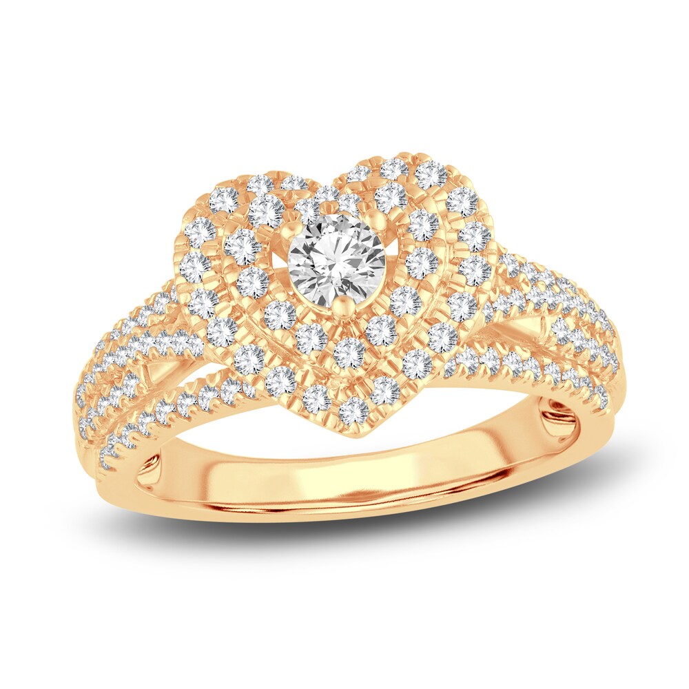 Diamond Double Halo Heart Ring 3/4 ct tw Round 14K Yellow Gold CscFAT7i