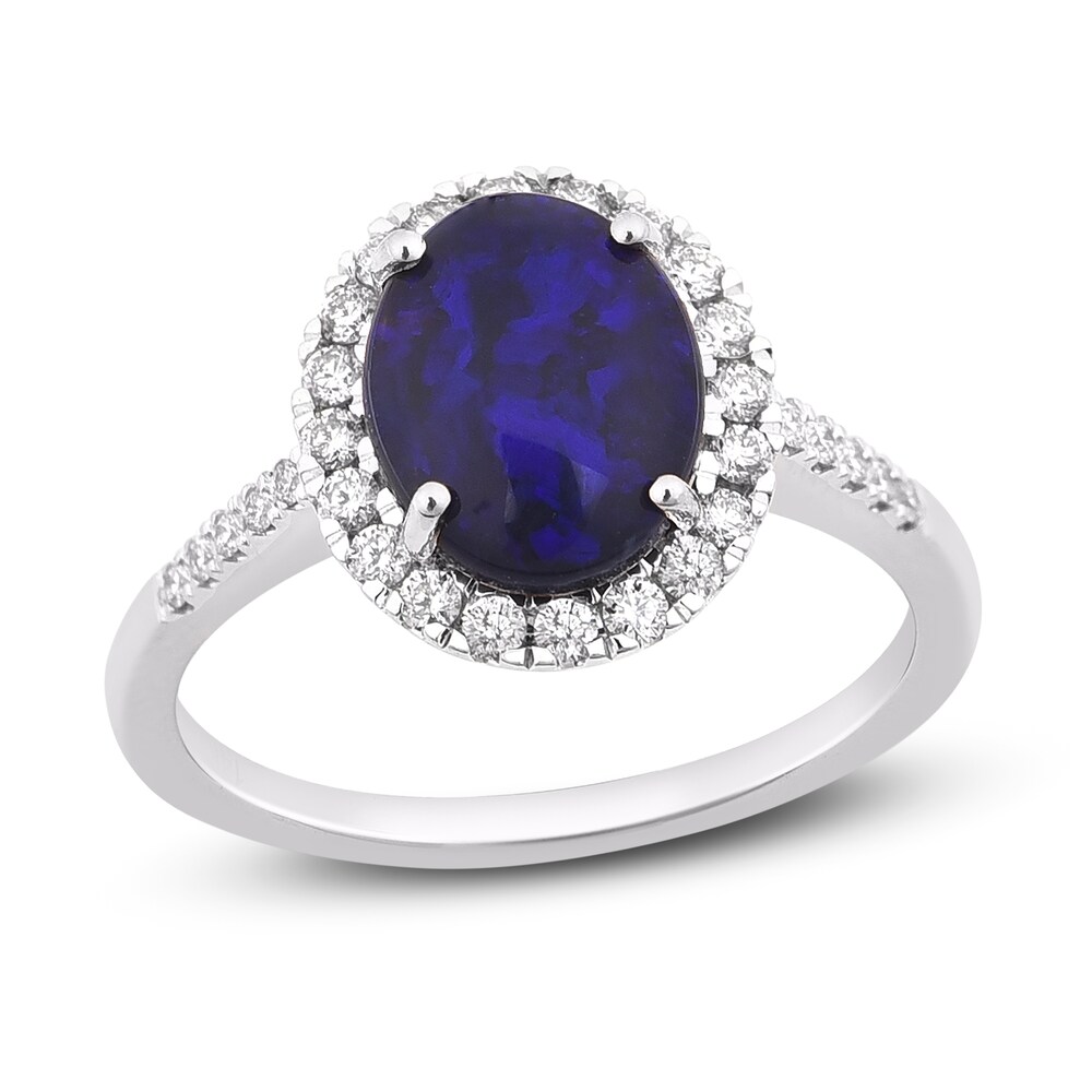 Natural Blue Opal Engagement Ring 1/3 ct tw Diamonds 14K White Gold D3xLPJne