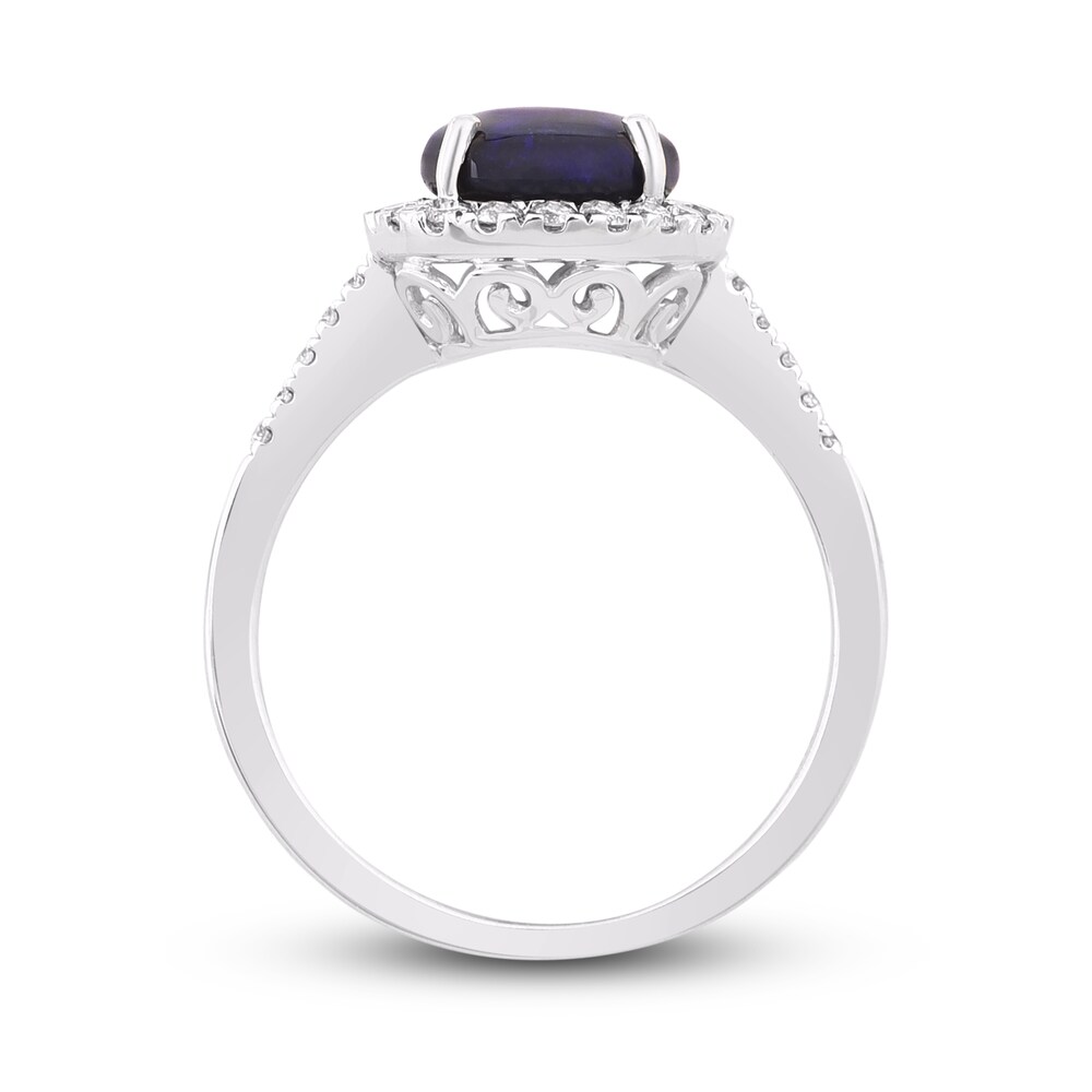 Natural Blue Opal Engagement Ring 1/3 ct tw Diamonds 14K White Gold D3xLPJne