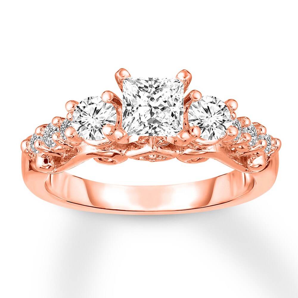 3-Stone Diamond Ring 1-3/8 ct tw Princess/Round 14K Rose Gold D7UP4YqI [D7UP4YqI]