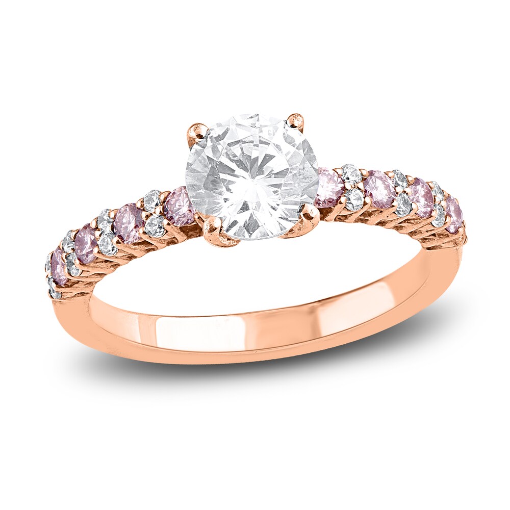 Natural Pink & White Diamond Engagement Ring 1-3/8 ct tw Round 14K Rose Gold DFYoQvNH