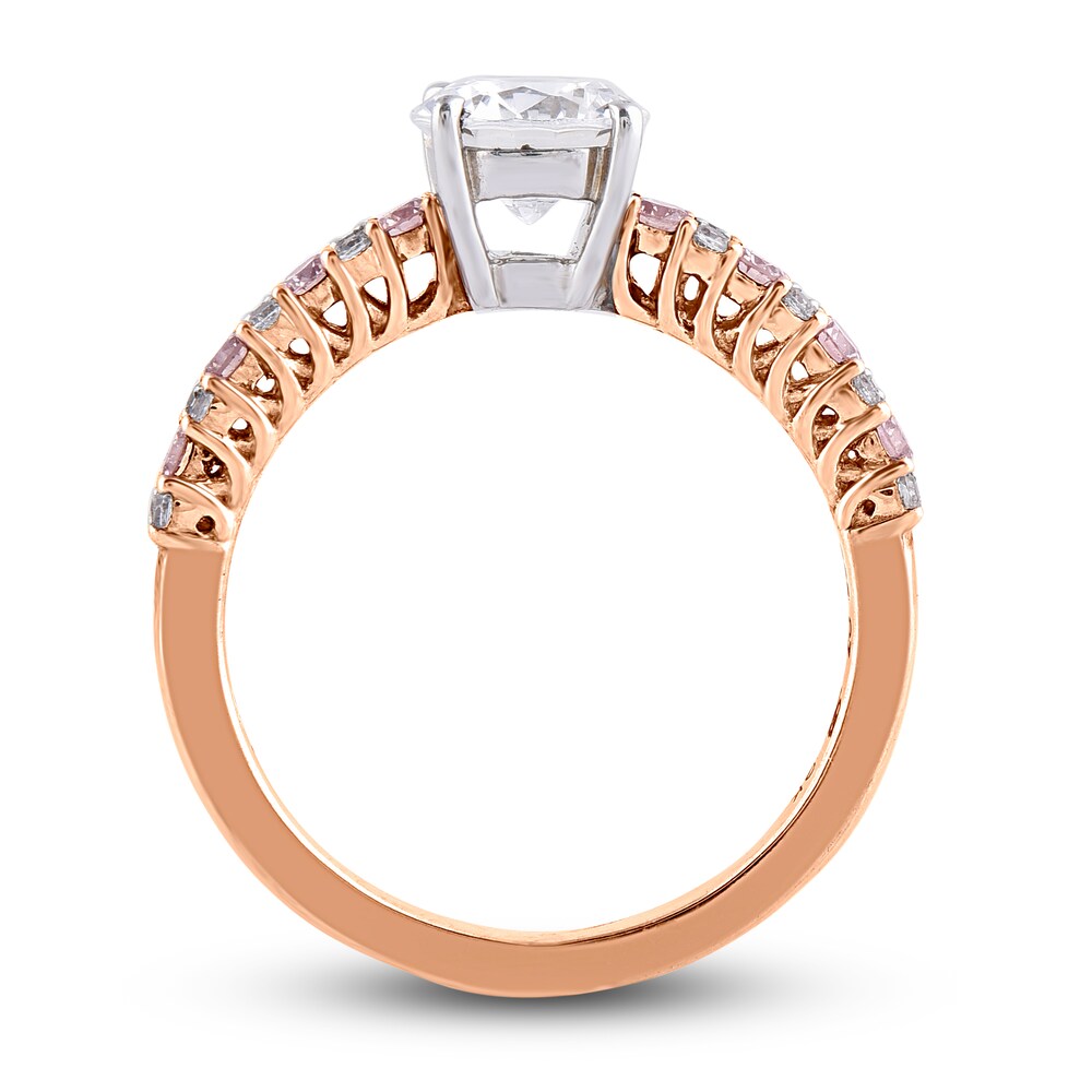 Natural Pink & White Diamond Engagement Ring 1-3/8 ct tw Round 14K Rose Gold DFYoQvNH