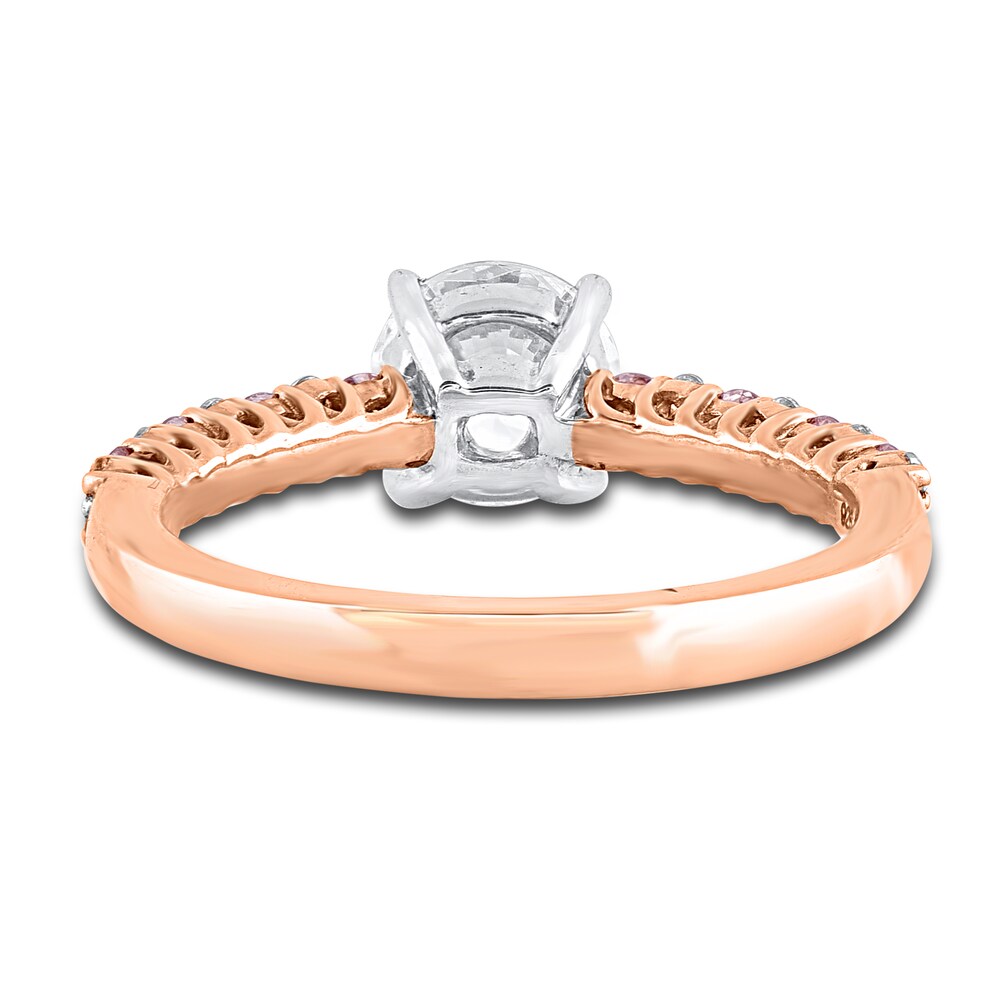 Natural Pink & White Diamond Engagement Ring 1-3/8 ct tw Round 14K Rose Gold DFYoQvNH
