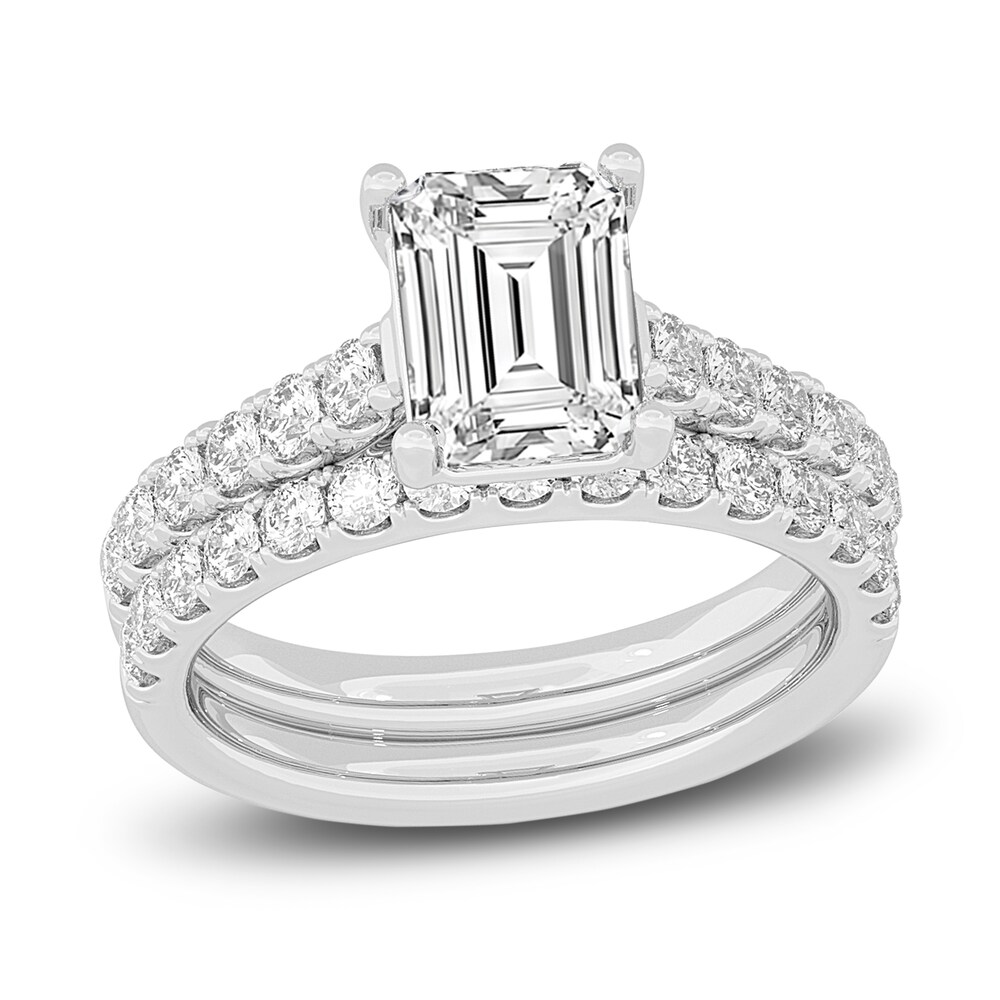 Lab-Created Diamond Bridal Set 3 ct tw Emerald/Round 14K White Gold DIBrvV7B