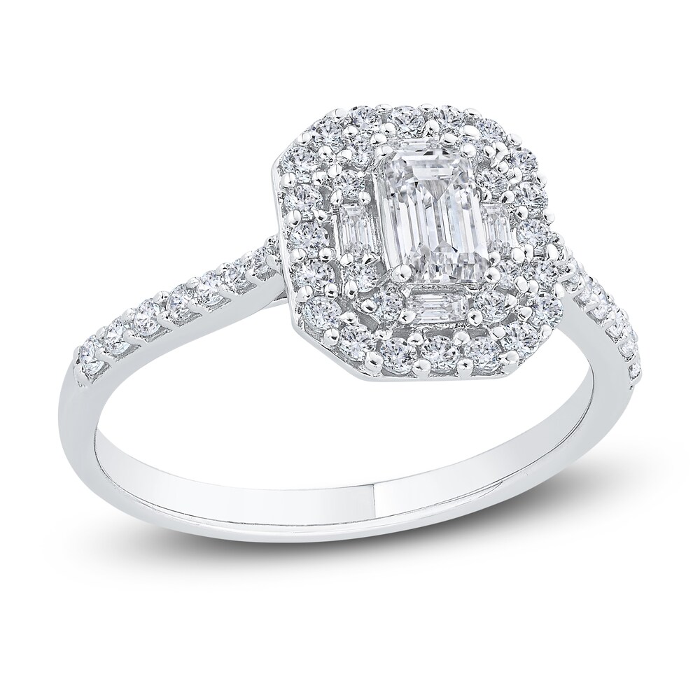 Diamond Engagement Ring 7/8 ct tw Emerald/Round 14K White Gold DKEws5jD