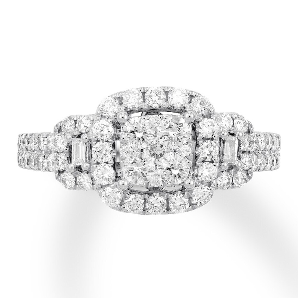 Diamond Engagement Ring 1-1/8 ct tw Round/Baguette 14K Gold Dz7kSTpC