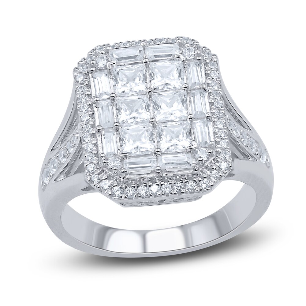 Diamond Engagement Ring 2 ct tw Princess/Baguette/ Round 14K White Gold EAgQLXQb