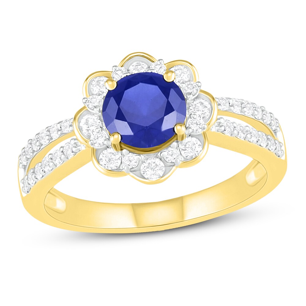 Natural Blue Sapphire Engagement Ring 3/8 ct tw Diamonds 14K Yellow Gold EHrJM5sP