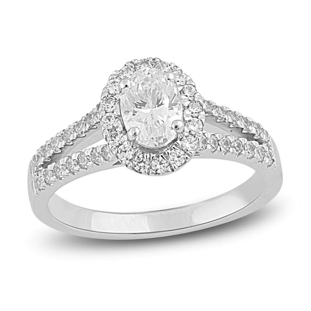 Diamond Engagement Ring 1-1/2 ct tw Oval/Round 14K White Gold EUUSCKU4