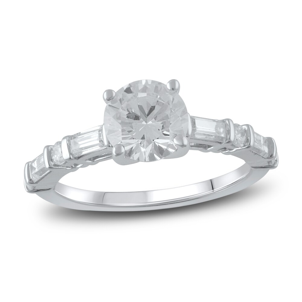 Lab-Created Diamond Engagement Ring 2 ct tw Round/Emerald 14K White Gold EUgyUwuK [EUgyUwuK]