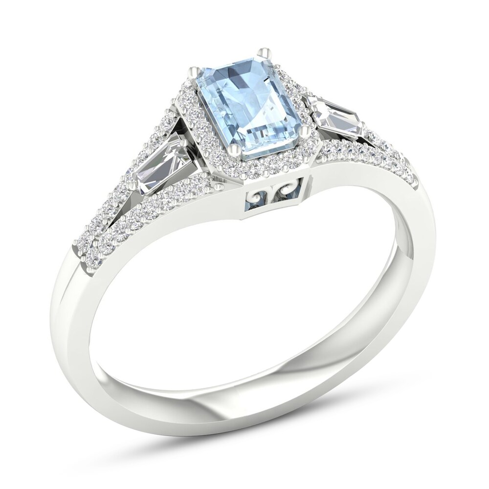Diamond & Natural Aquamarine Engagement Ring 1/4 ct tw Baguette/Round 14K White Gold EWFn6mVy
