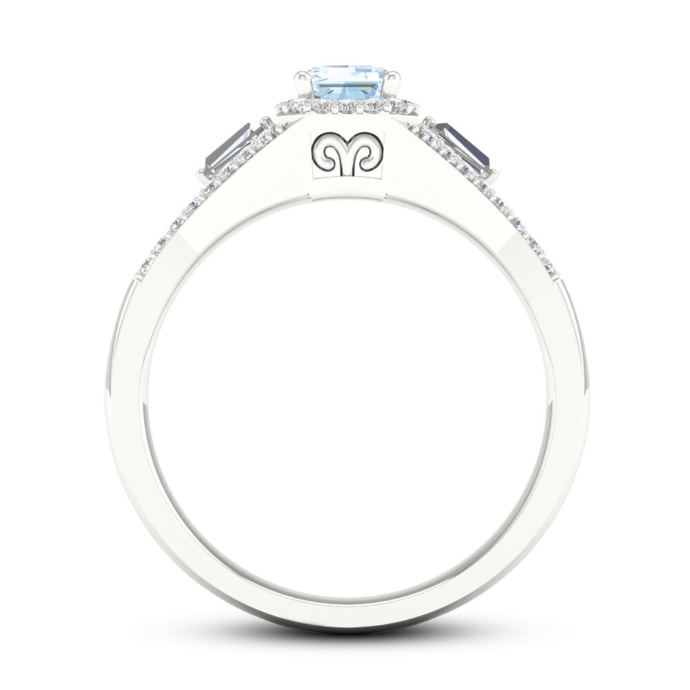 Diamond & Natural Aquamarine Engagement Ring 1/4 ct tw Baguette/Round 14K White Gold EWFn6mVy