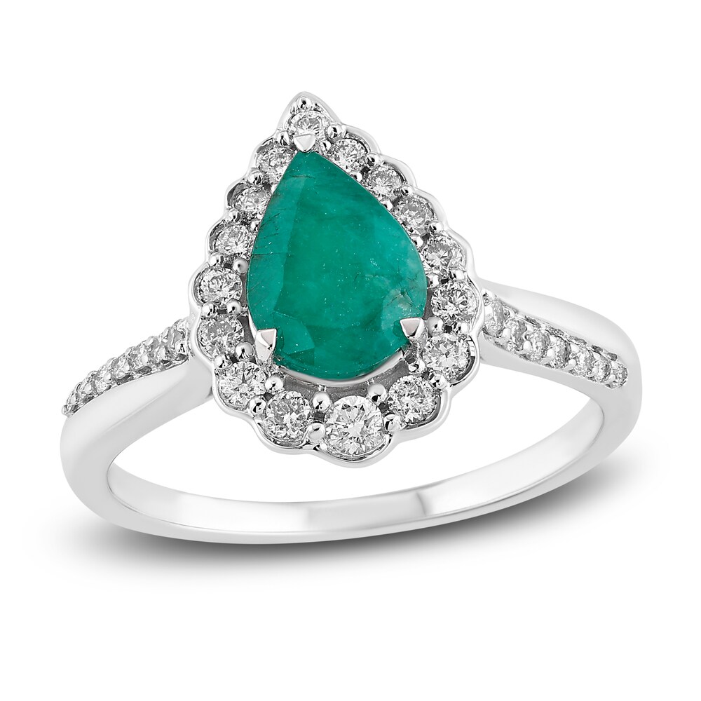 Natural Emerald Engagement Ring 1/3 ct tw 14K White Gold EfqAloHo