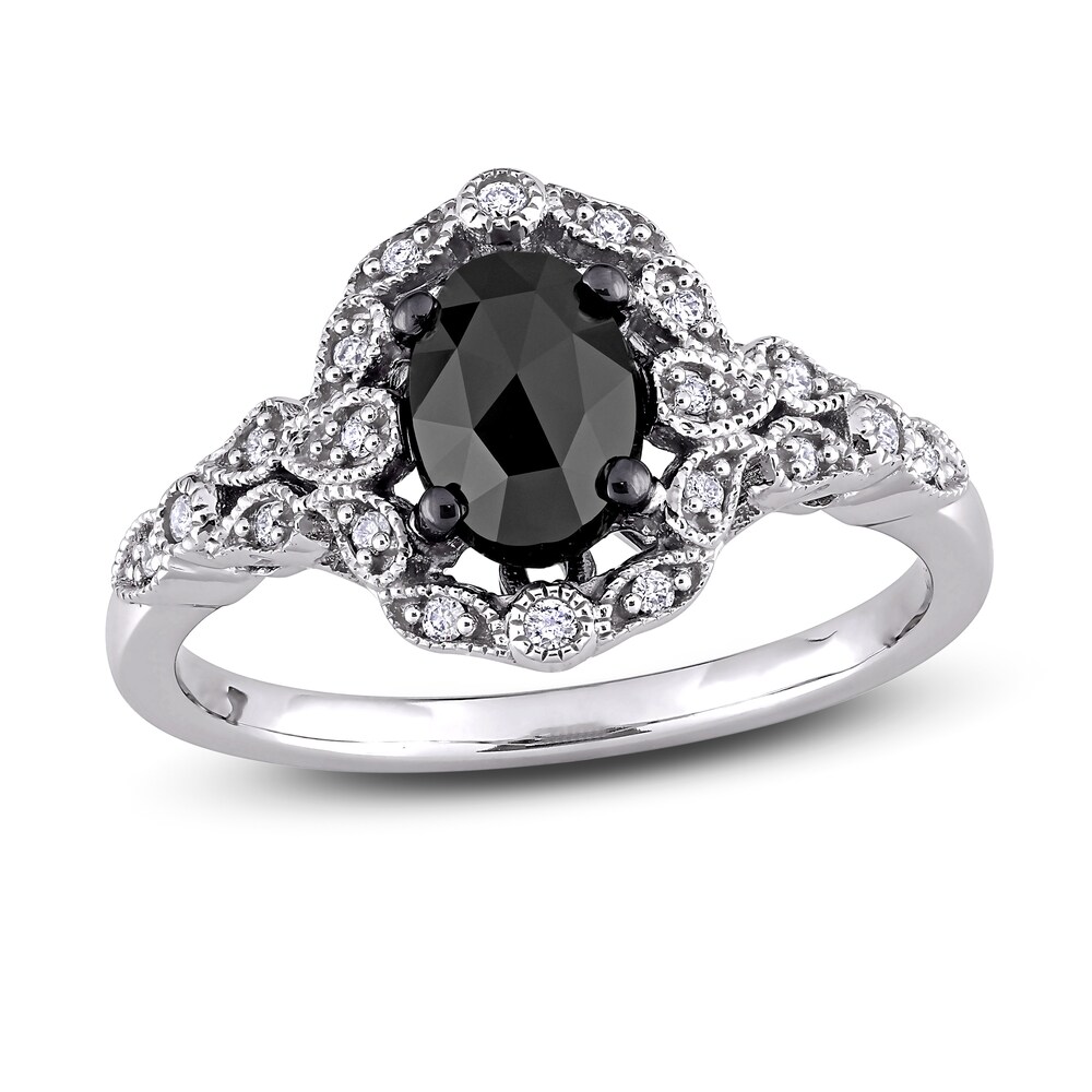 Black Diamond Engagement Ring 1 ct tw Round/Oval 14K White Gold EihWd766