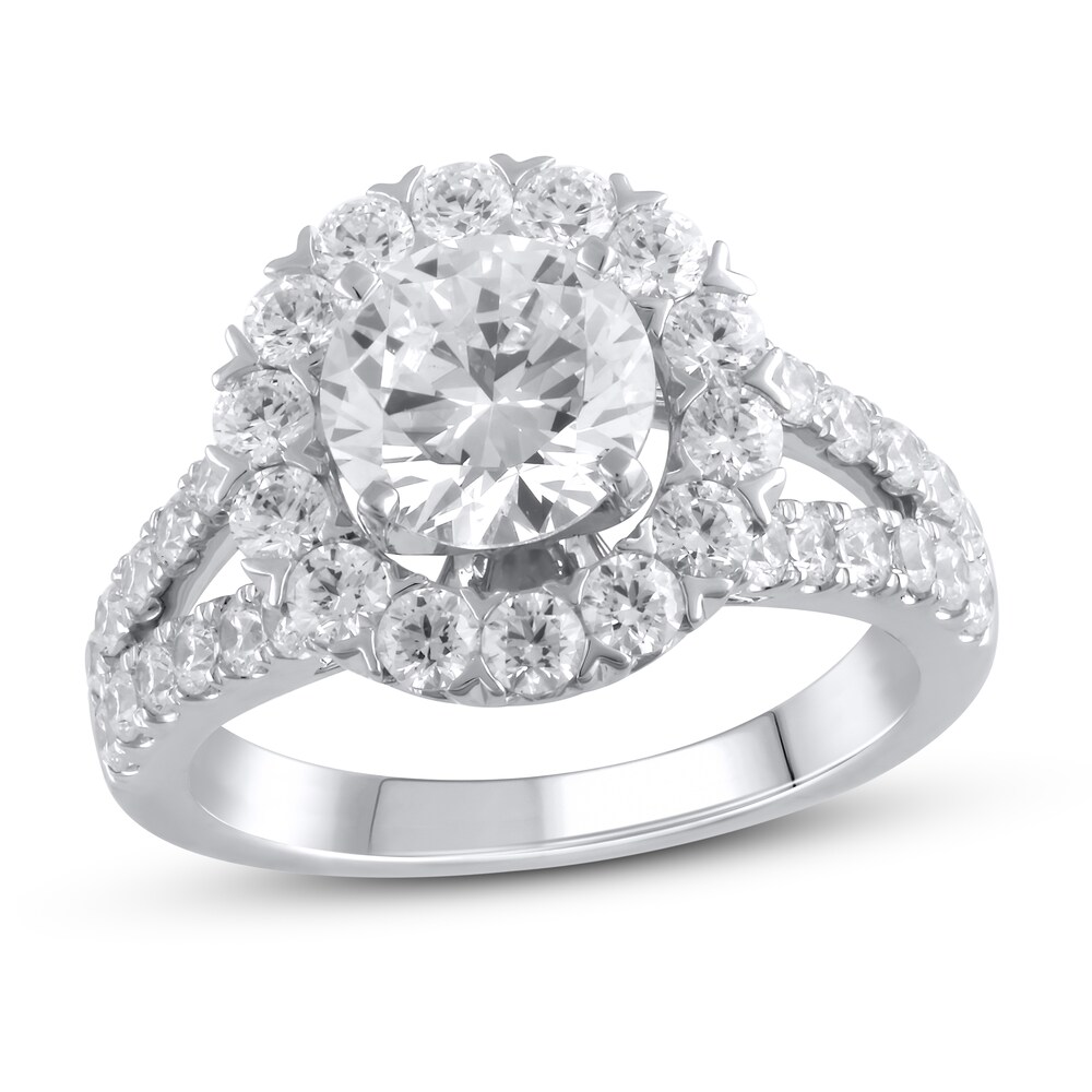 Lab-Created Diamond Engagement Ring 3-3/8 ct tw Round 14K White Gold EnU5HU7A