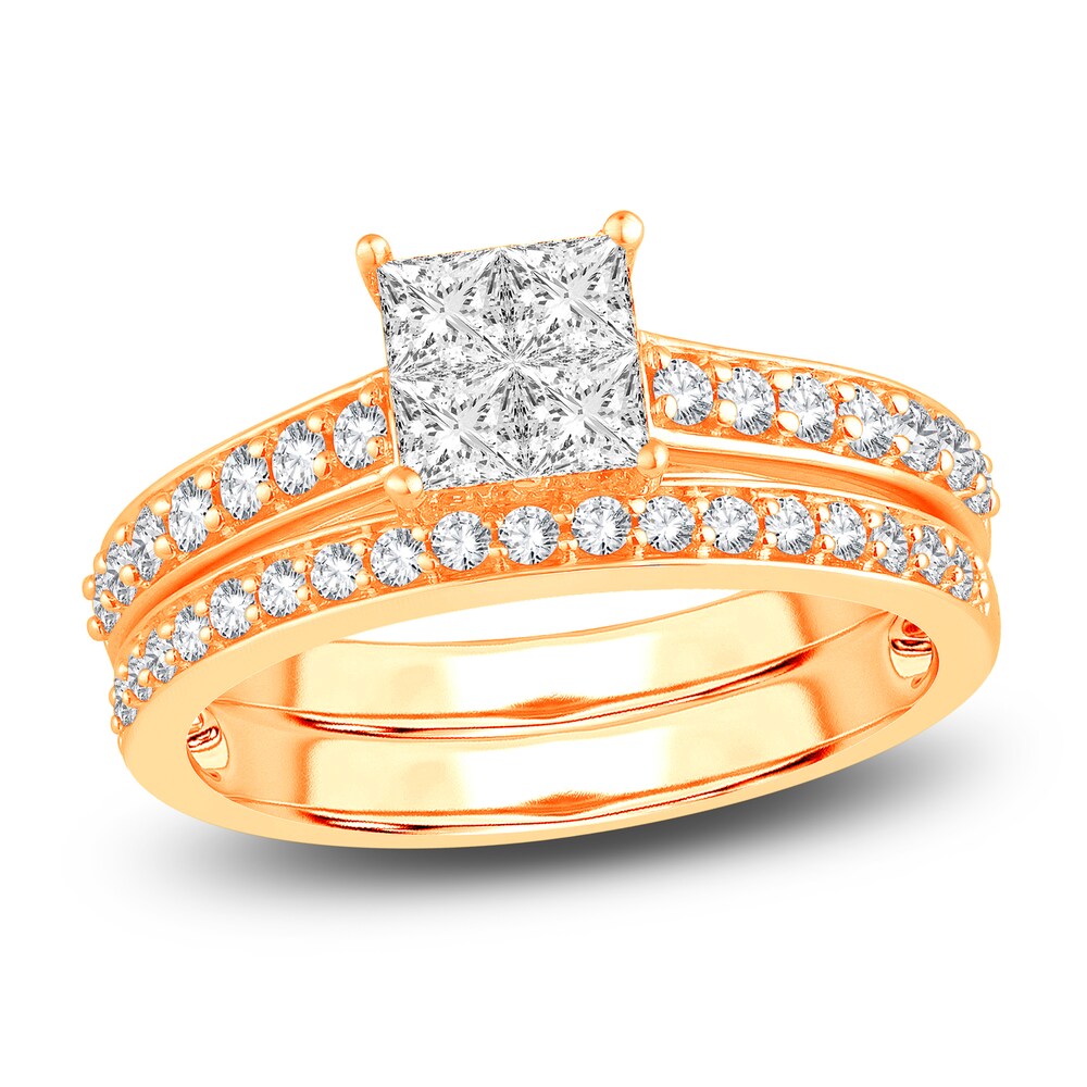 Diamond Bridal Set 1 ct tw Princess/Round 14K Yellow Gold EwEOAwkZ