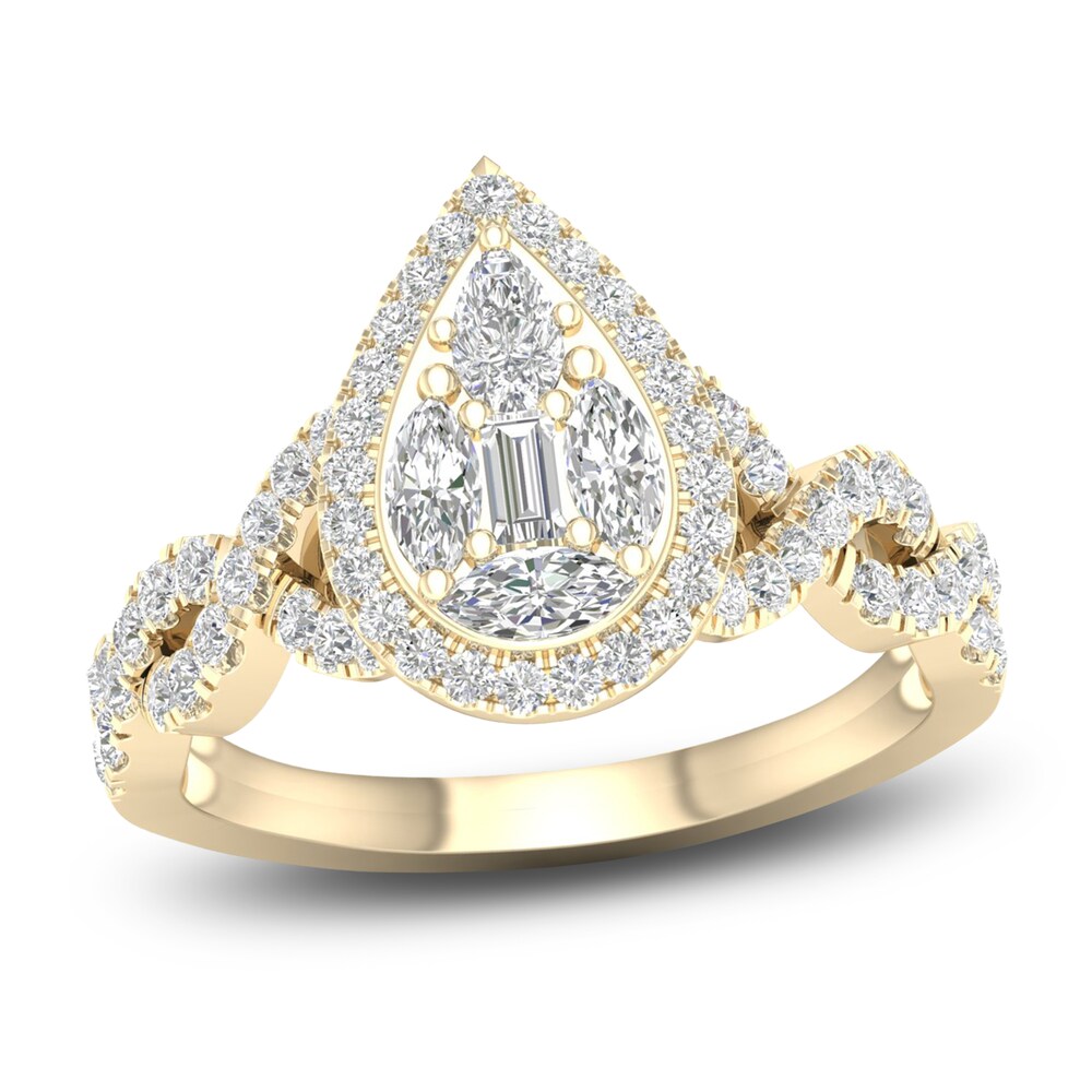 Diamond Ring 3/4 ct tw Pear/Round/ Marquise/Baguette 14K Yellow Gold FA2I3ubg