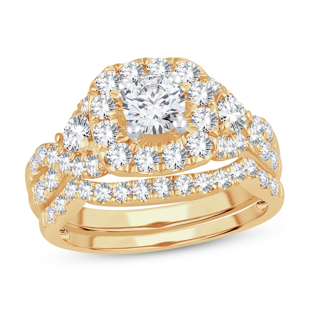 Diamond Bridal Set 2 ct tw Round-cut 14K Yellow Gold FJOQXu4k