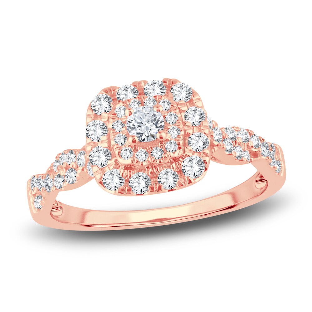 Diamond Halo Ring 1/2 ct tw Round 14K Rose Gold FeQ5IliZ