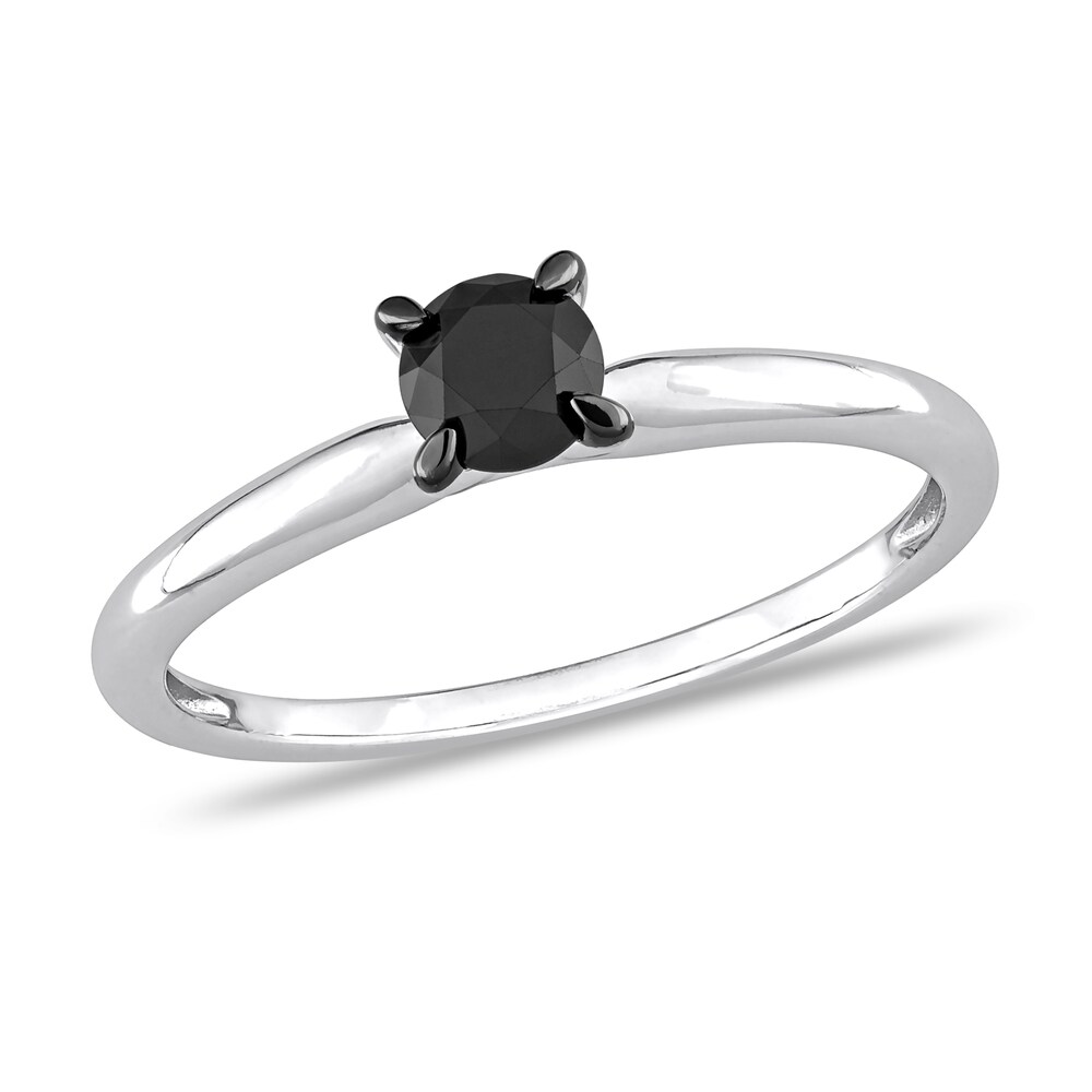 Black Diamond Solitaire Engagement Ring 1/2 ct tw Round-cut 14K White Gold Fuu19rOJ