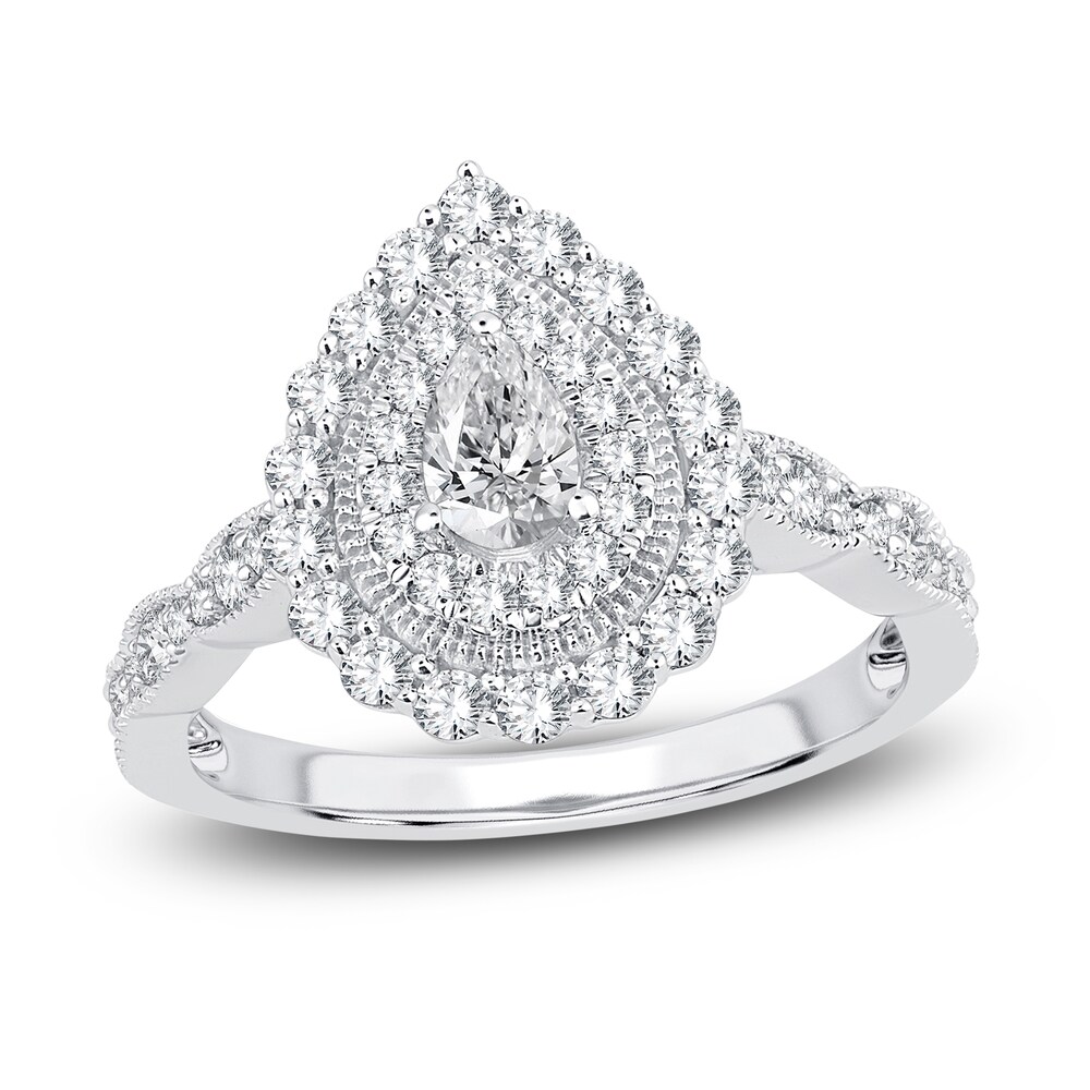 Diamond Double Halo Engagement Ring 1 ct tw Pear/Round 14K White Gold Fx2wYNWB