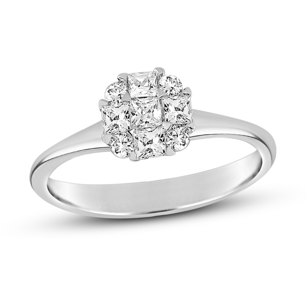Diamond Engagement Ring 1/2 ct tw Round/Princess 14K White Gold G3K96J9b