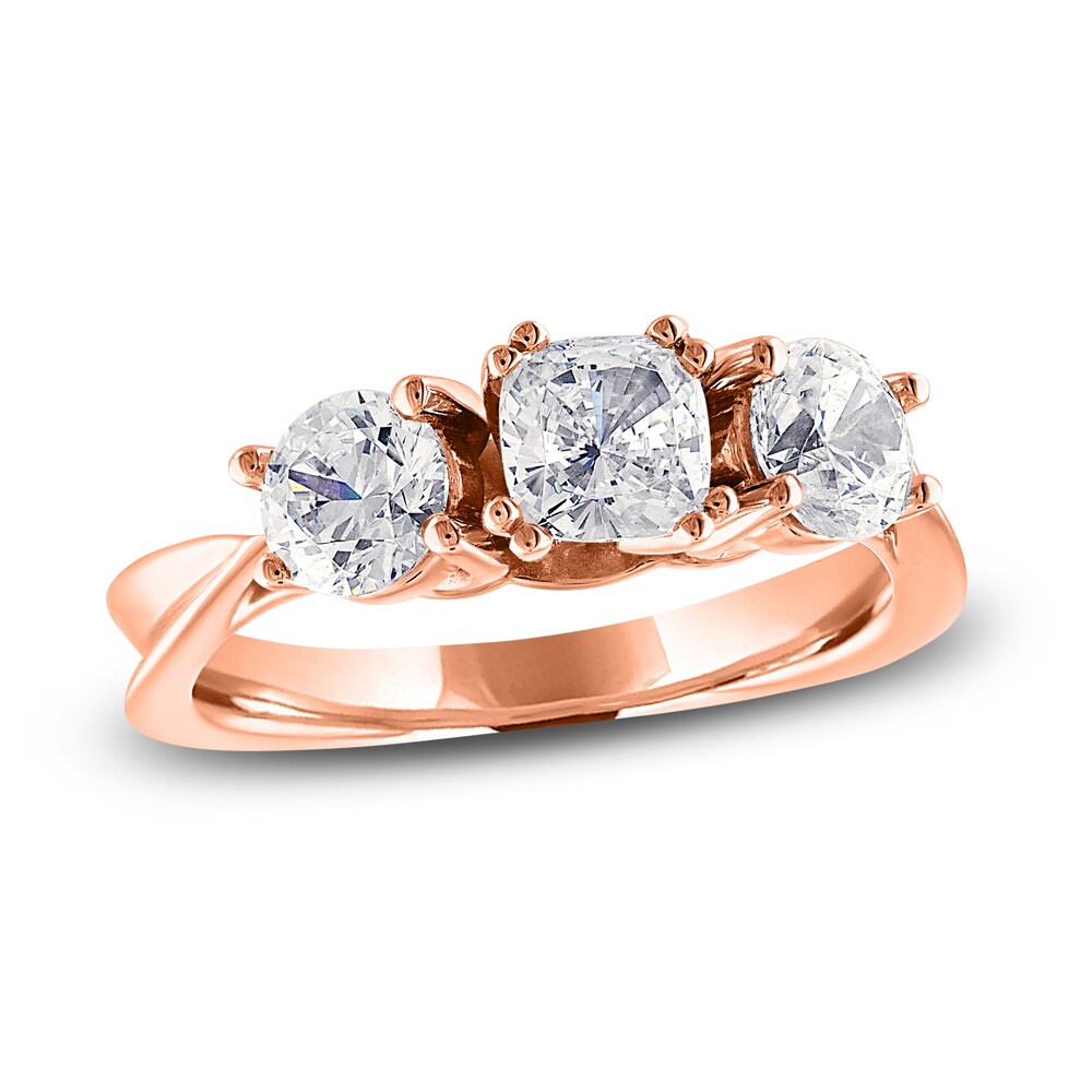 Diamond 3-Stone Ring 2 ct tw Cushion/Round 14K Rose Gold GAeT7OhD