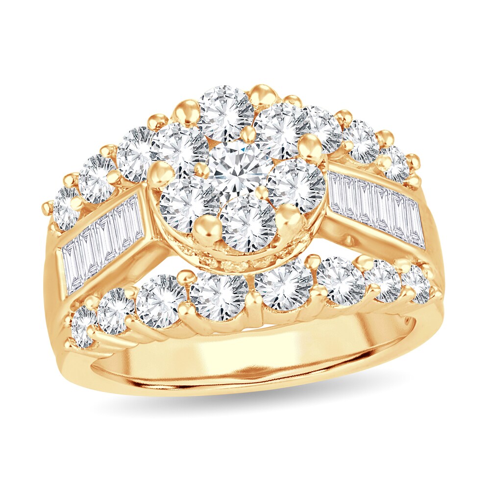 Diamond Ring 3 ct tw Round/Baguette 14K Yellow Gold GGLKzBKC