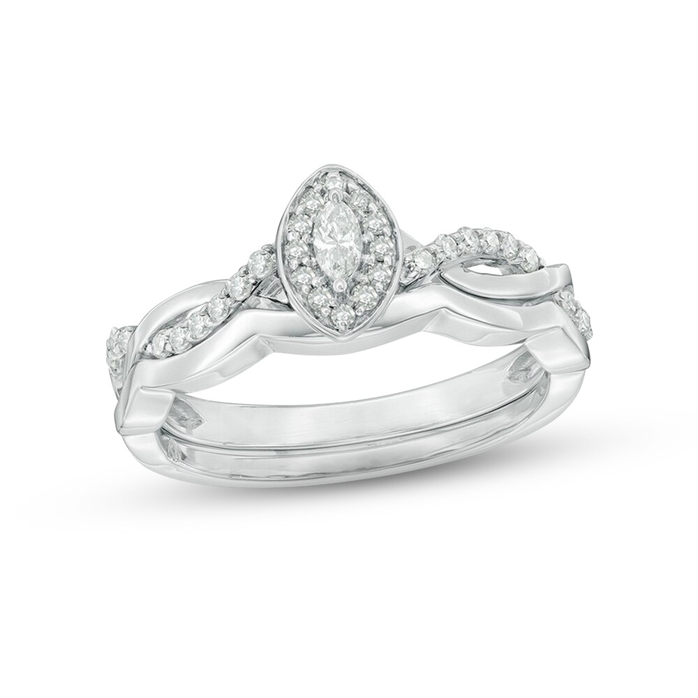 Diamond Engagement Ring 3/8 ct tw Round/Marquise 14K White Gold GJ3biW0Y