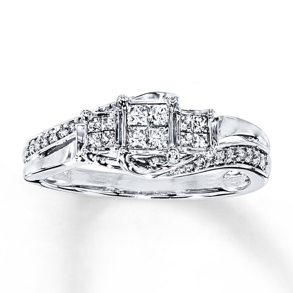 Diamond Engagement Ring 1/3 ct tw Princess/Round 14K White Gold GL3CGbet [GL3CGbet]