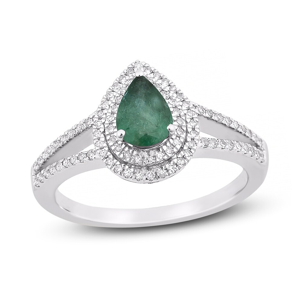 Natural Emerald Engagement Ring 1/4 ct tw Diamonds 14K White Gold GOScBdWh
