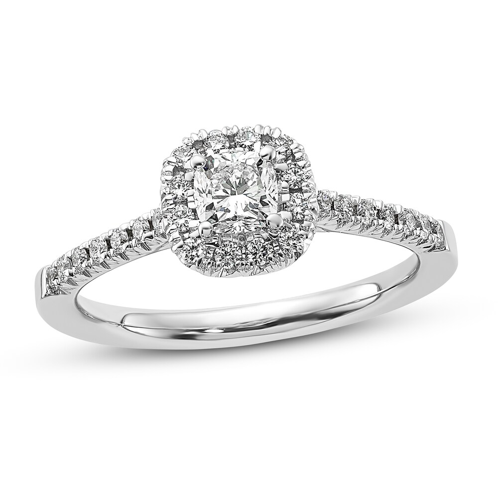 Diamond Engagement Ring 5/8 ct tw Cushion/Round 14K White Gold GvHCuB9l