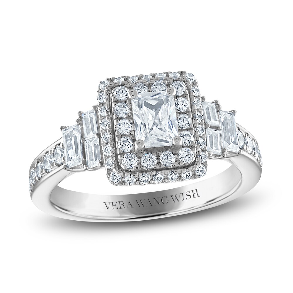 Vera Wang WISH Diamond Engagement Ring 1-1/4 ct tw Emerald/Baguette/ Round 14K White Gold GyDZssbN