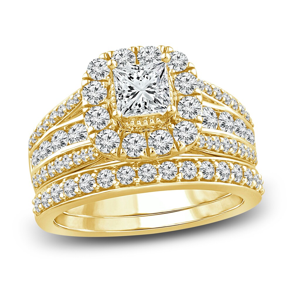 Diamond Bridal Set 2 ct tw Princess/Round 14K Yellow Gold H5XITxKF