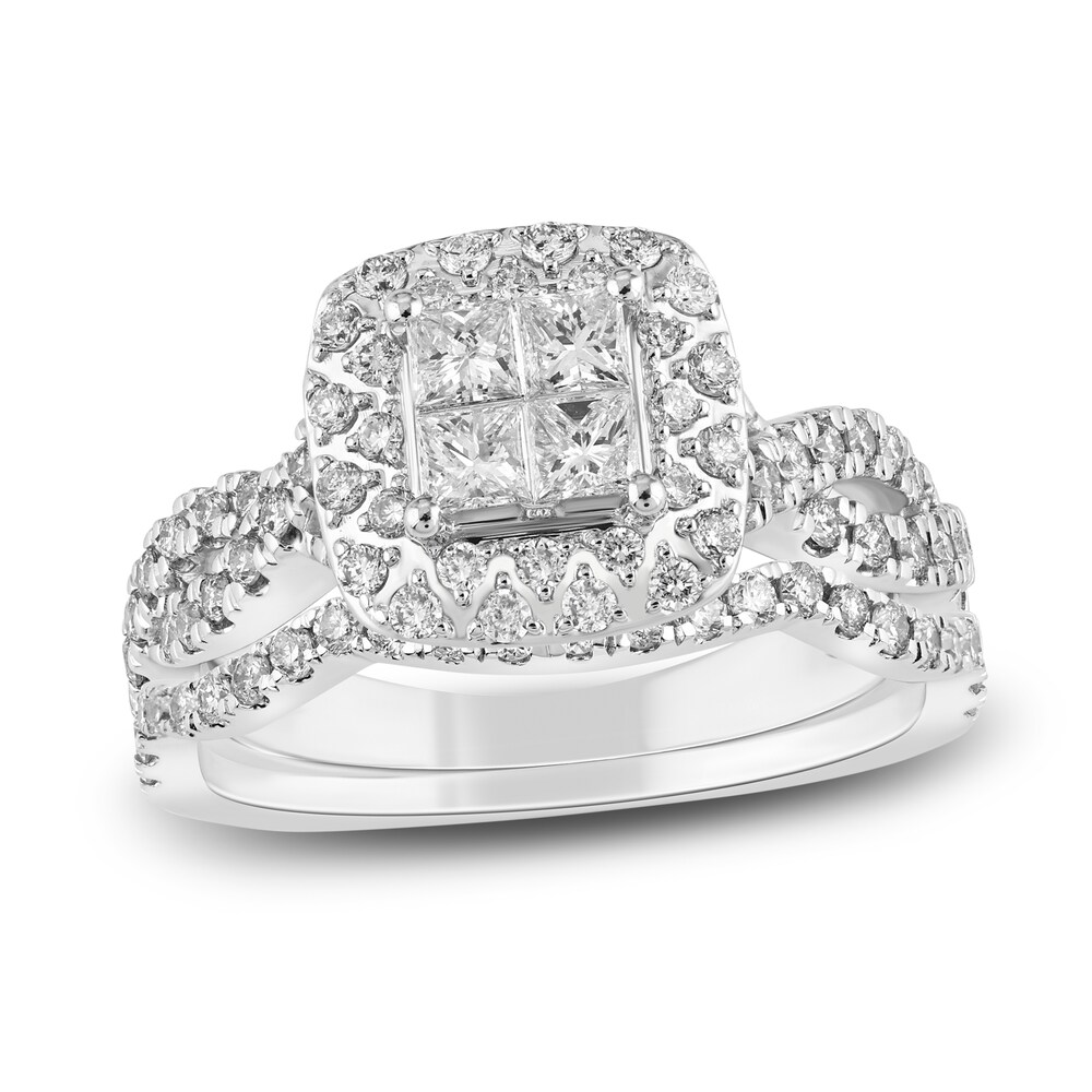 Diamond Bridal Set 1-1/5 ct tw Princess/Round 14K White Gold HJvoVWT4